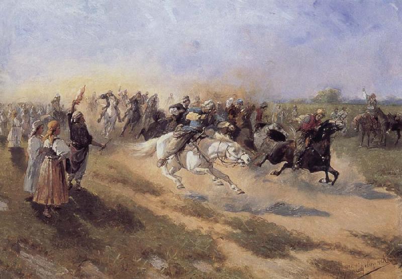 Jan Van Chelminski Horse race France oil painting art
